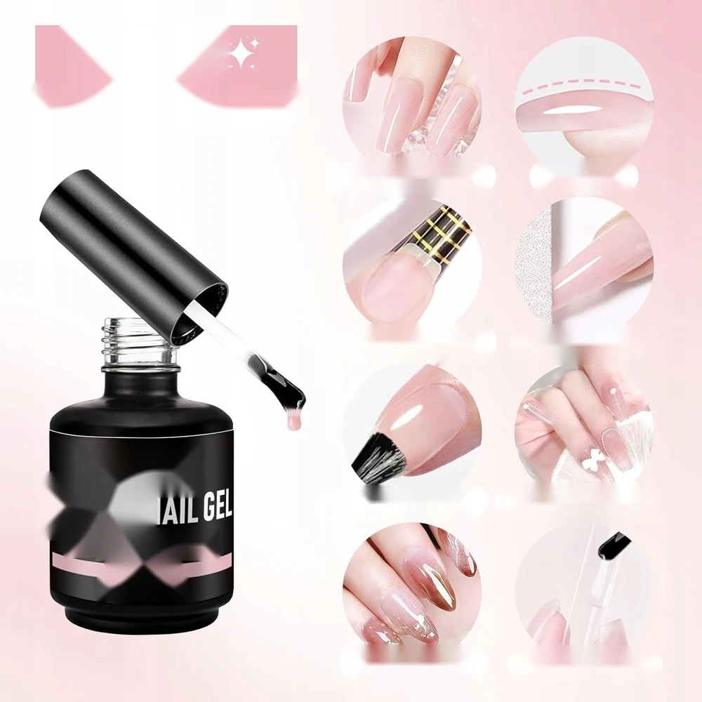 Pink GEL 15ml DAUGIFUNKCINIS NUDE Rožinis STATYBINIS AKRIGELINIS STIPRINANTIS PAGRINDAS