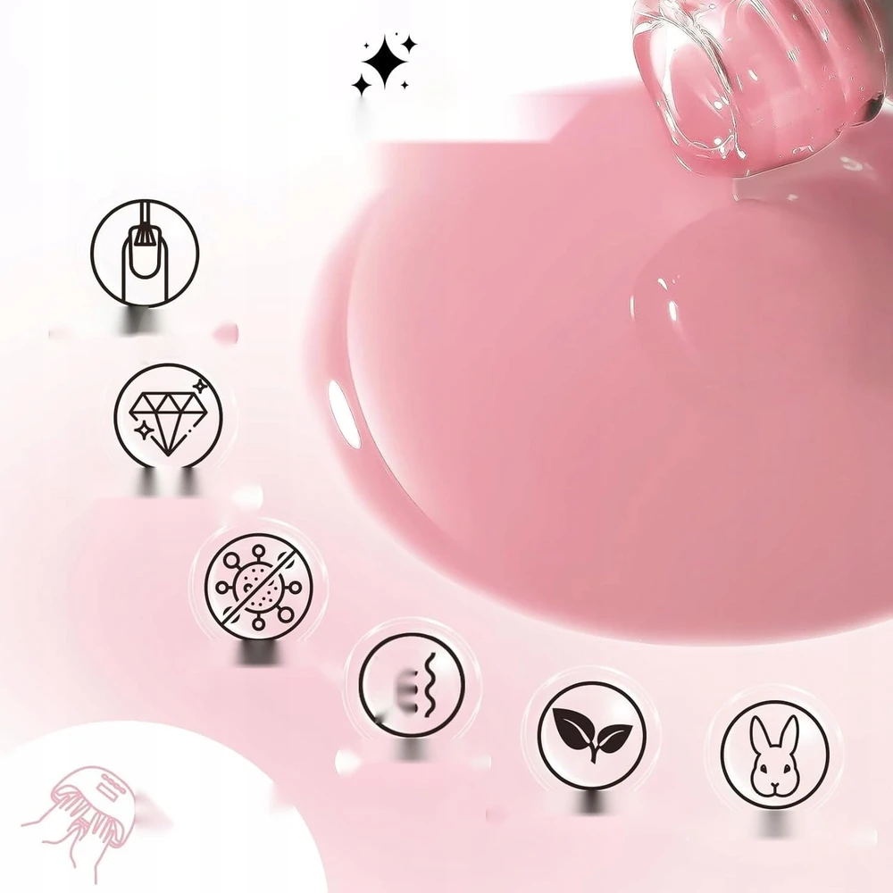 Pink GEL 15ml DAUGIFUNKCINIS NUDE Rožinis STATYBINIS AKRIGELINIS STIPRINANTIS PAGRINDAS