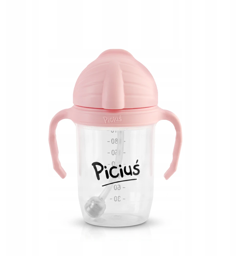 Pink Piciuś Sippy buteliukas vaikams su pasvertu šiaudeliu 240 ml 6m+ Rožinis