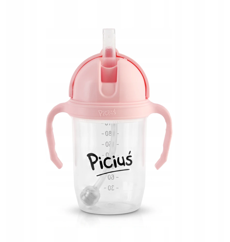 Pink Piciuś Sippy buteliukas vaikams su pasvertu šiaudeliu 240 ml 6m+ Rožinis