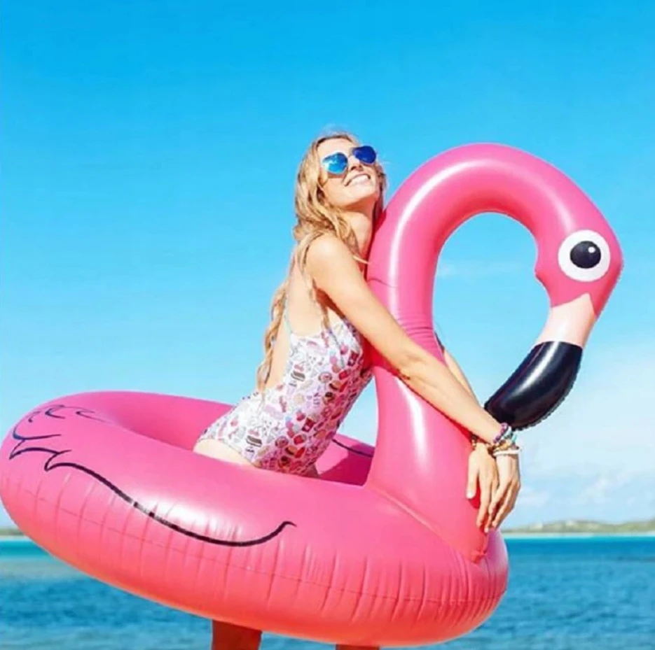 Pink PRIPUČIAMAS FLAMINGO PLAUKIMO VANDENS ŽIEDAS 90 CM Rožinis XXL