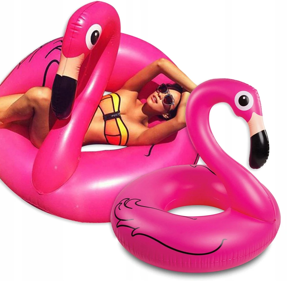 Pink PRIPUČIAMAS FLAMINGO PLAUKIMO VANDENS ŽIEDAS 90 CM Rožinis XXL