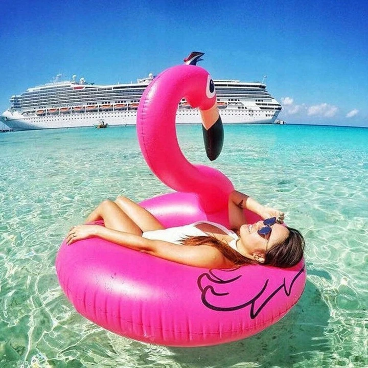 Pink PRIPUČIAMAS FLAMINGO PLAUKIMO VANDENS ŽIEDAS 90 CM Rožinis XXL
