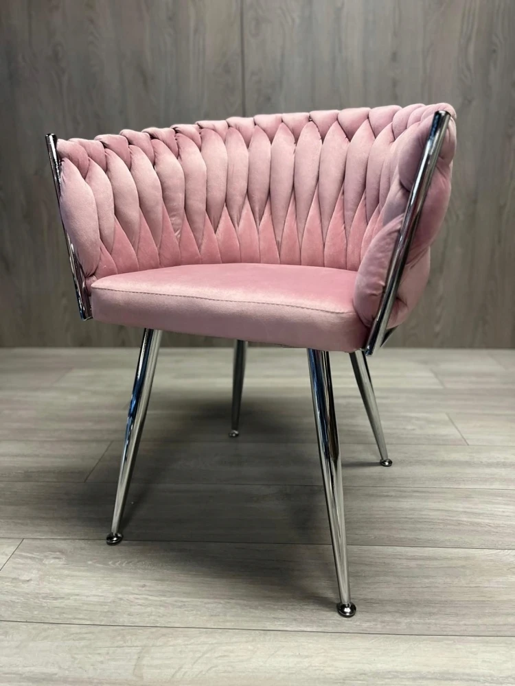 Pintas aksominis fotelis Rožinė pintinė kėdė Glamour stilinga Lugano.pro