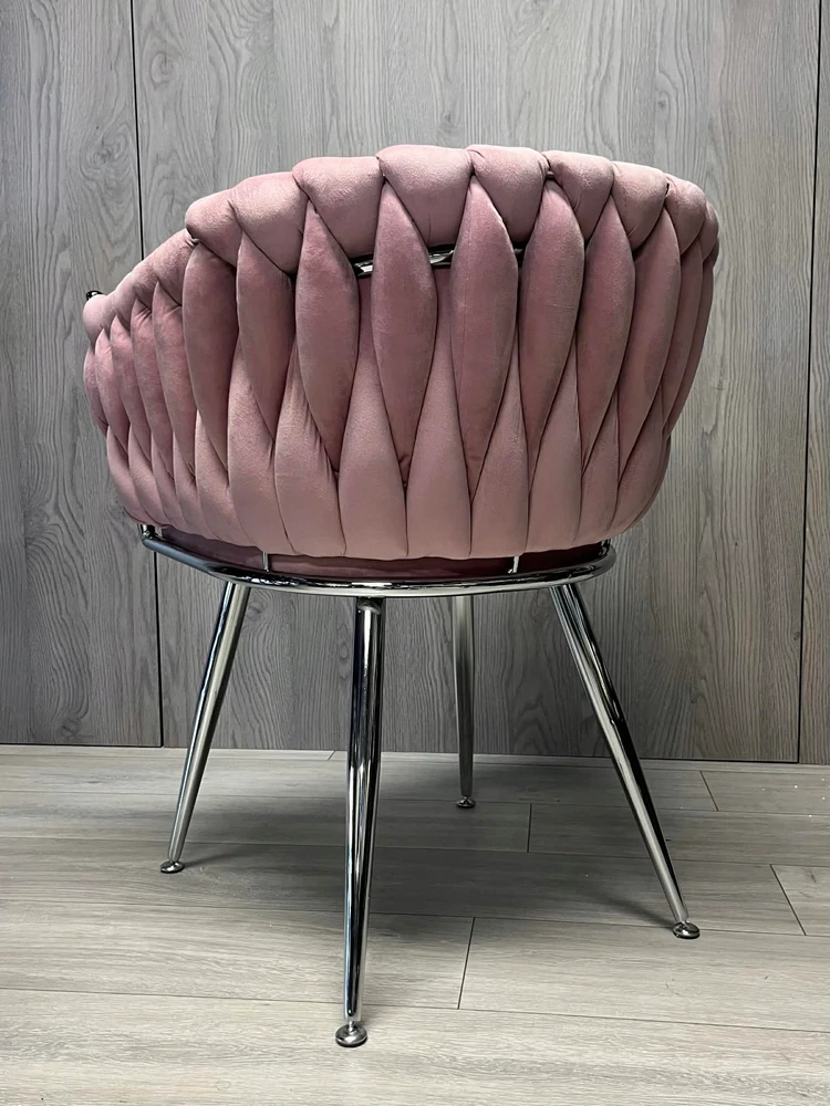 Pintas aksominis fotelis Rožinė pintinė kėdė Glamour stilinga Lugano.pro