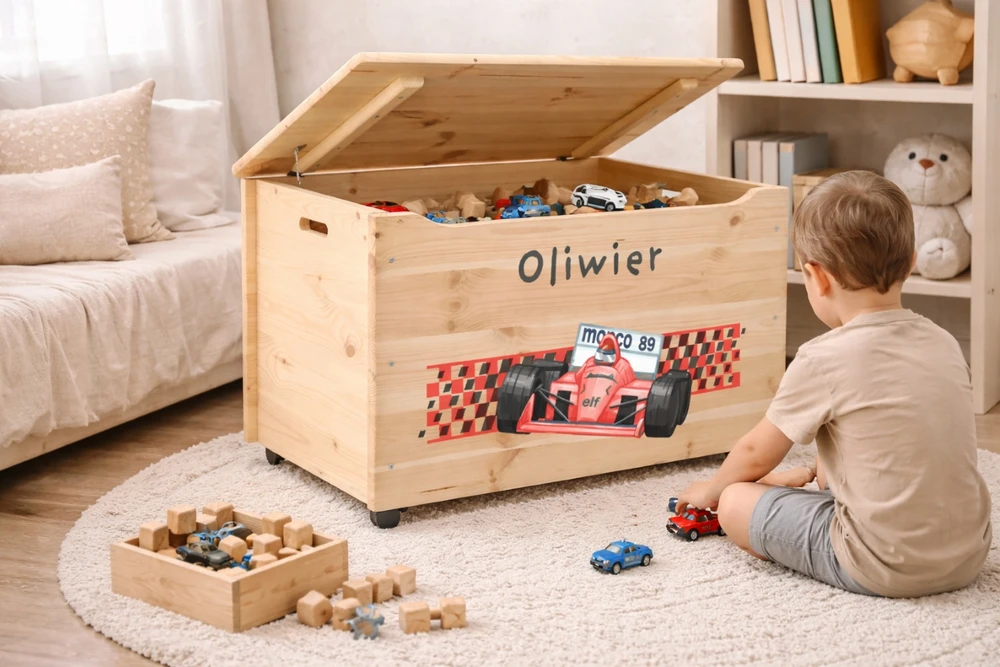 Pinus POJEMNIK SKRZYNIA NA ZABAWKI KUFER DO POKOJU DZIECKA PERSONALIZOWANY NADRUK