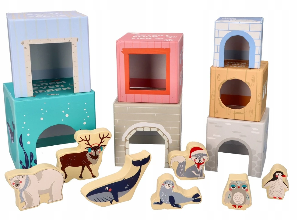 Adam Toys Mom's Care Medinė piramidė su arktykiniais gyvūnėliais, lavinanti vaikams nuo 1 metų, spalvota