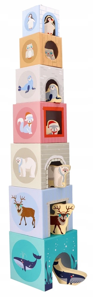Adam Toys Mom's Care Medinė piramidė su arktykiniais gyvūnėliais, lavinanti vaikams nuo 1 metų, spalvota