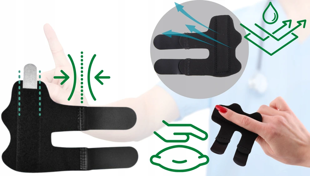 Pirštų ortozės rankų stabilizatorius, Fit4Med, UNIVERSALUS, juoda
