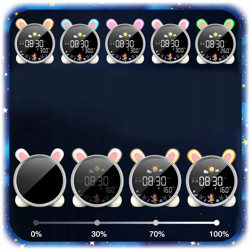 Pixel ZEGAR BUDZIK KRÓLIK DLA DZIECI Naktinė lempa LED TIMER Baltas SZUM akumuliatorius