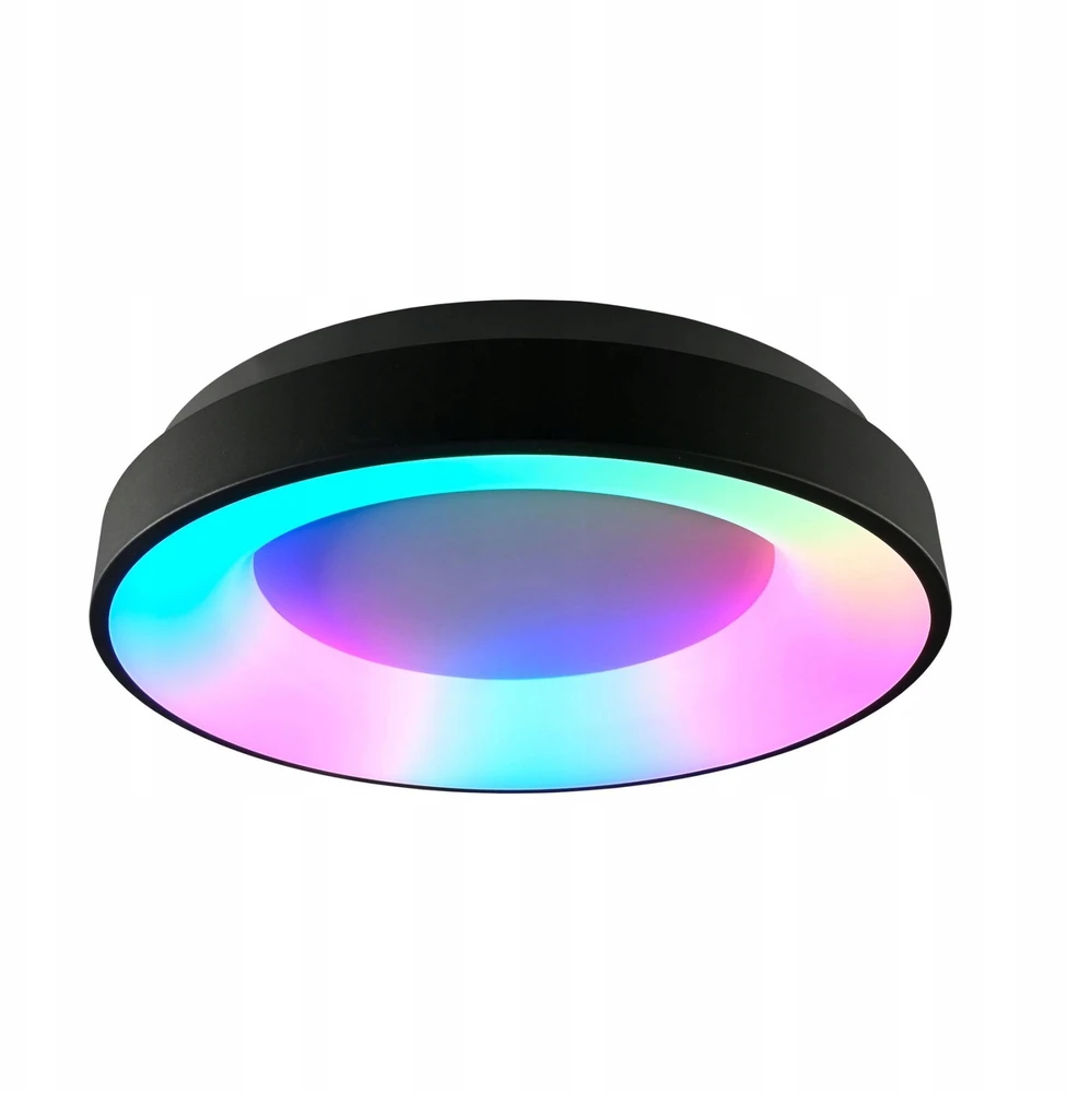 Lubinis šviestuvas Plafoninė apvali LED RGB lempa Videx 72W paviršinė juoda 45cm 4700lm + nuotolinio valdymo pultas