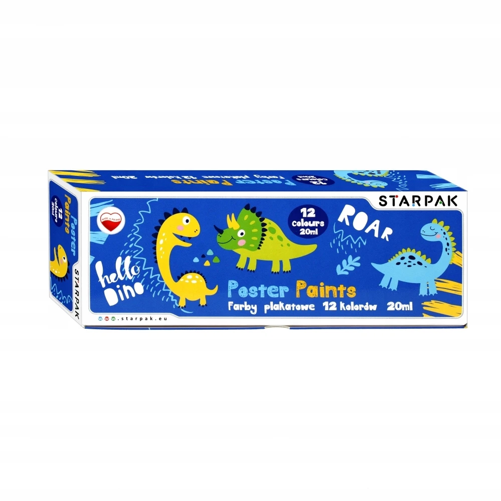 Plakatiniai dažai Starpak, 12 spalvų, 20ml, dinozaurų motyvas