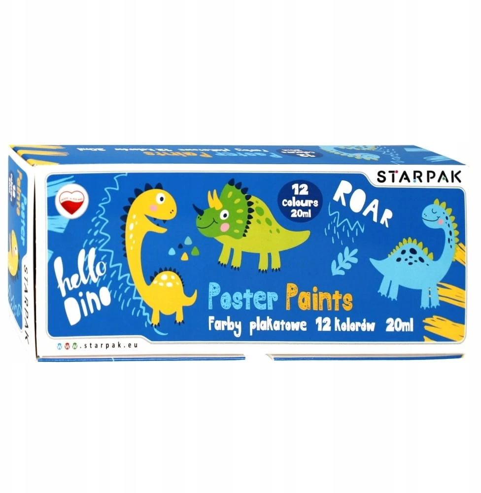 Plakatiniai dažai Starpak, 12 spalvų, 20ml, dinozaurų motyvas