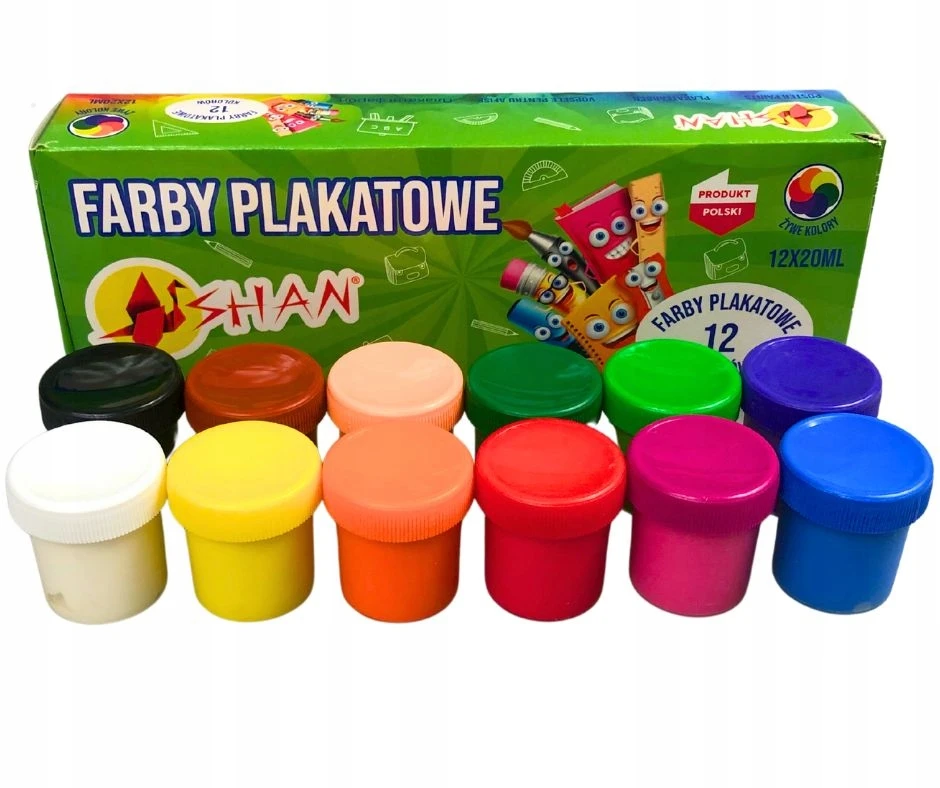 Plakatų dažai 12 spalvų 20 ml Shan