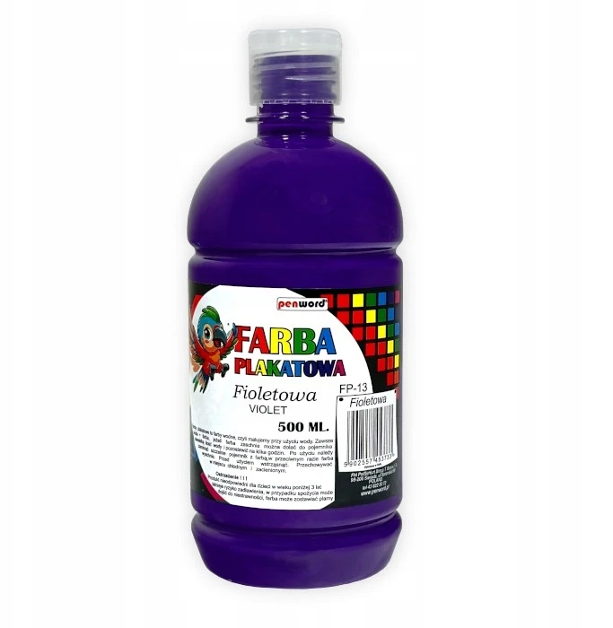 PLAKATŲ DAŽŲ RINKINYS 12 vnt x 0,5L efektyvūs PENWORD plakatų dažai 500 ml