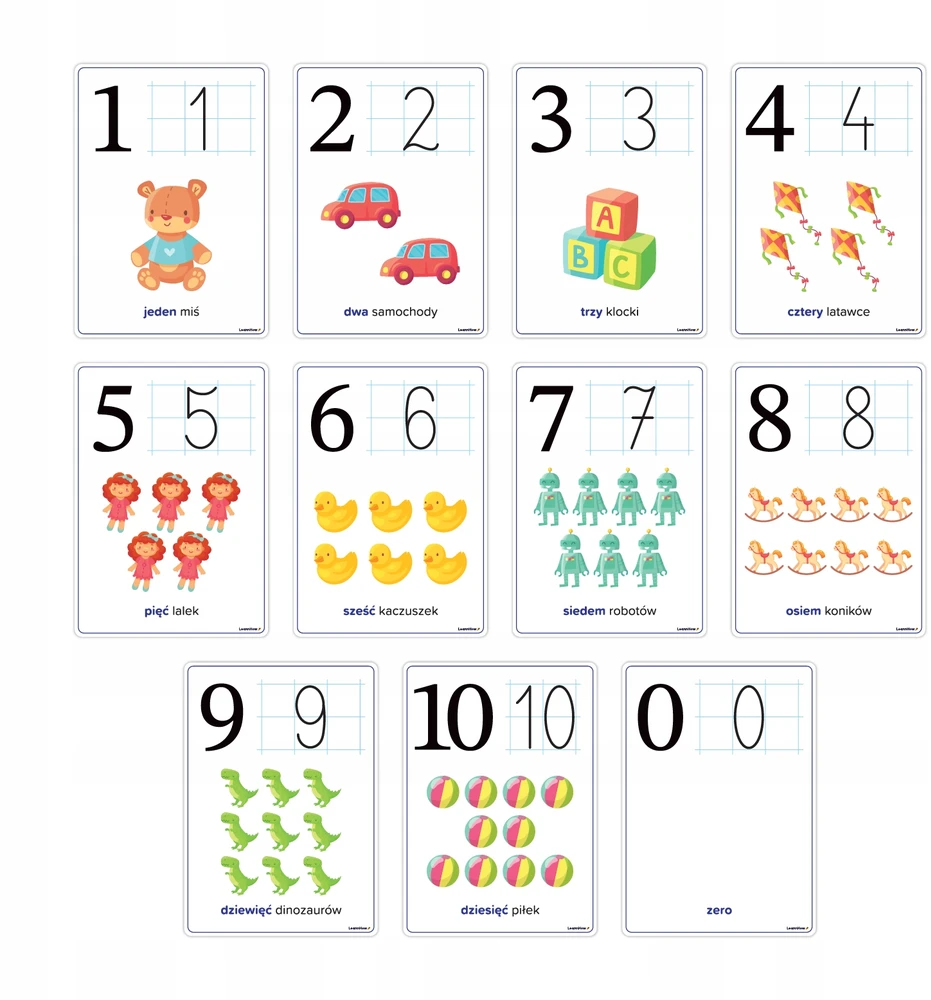 PLANSZE EDUKACYJNE KARTY - CYFRY LICZBY CYFERKI (0 - 10) - LearnHow