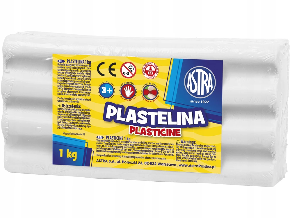 Plastelinas Astra 1kg, Balta – Minkšta ir Lengvai Formuojama