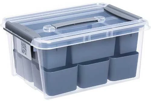 Plastikinė dėžė su dangčiu ir skyreliais Pro Box Plast Team 14L permatoma