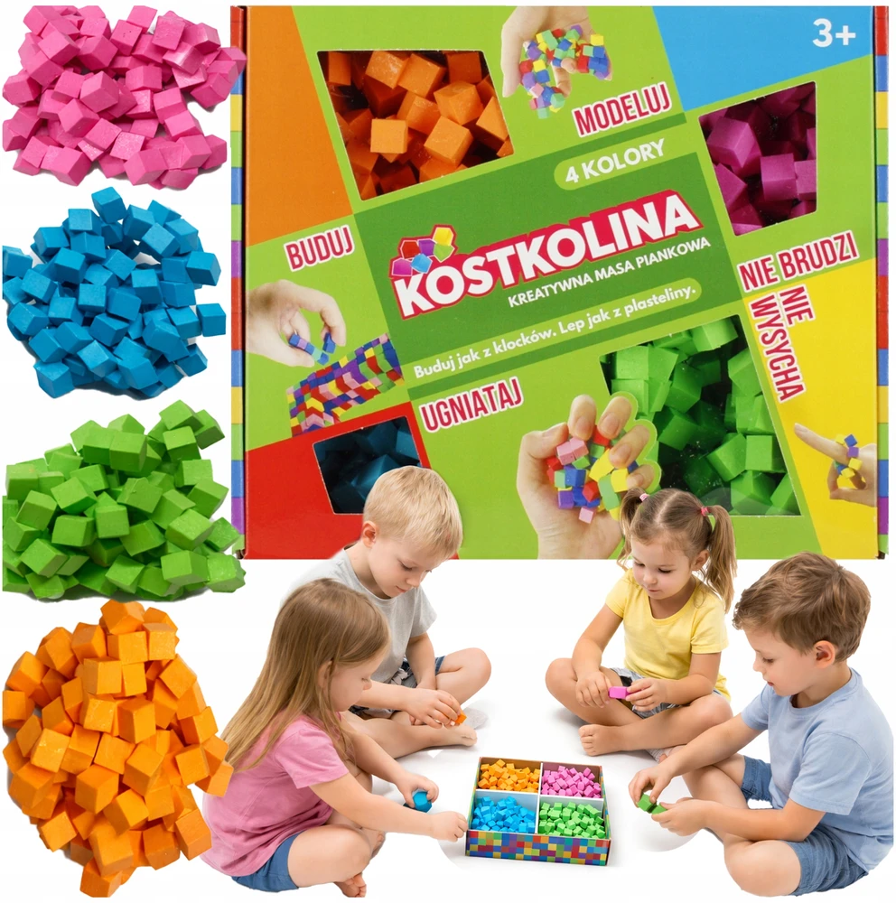 PLASTIKINĖ MASĖ Kostkolina VAIKAMS 4 SPALVŲ meno ir žaidimų žaislų rinkinys