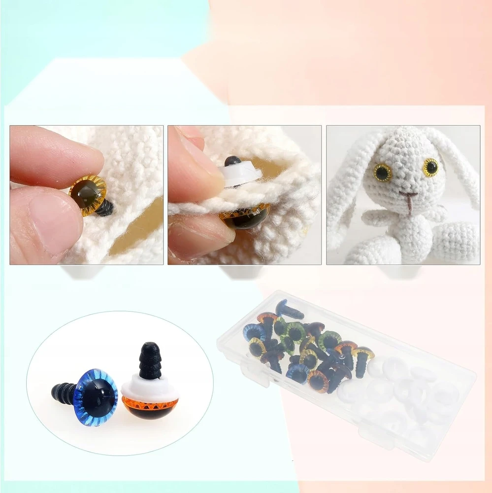 PLASTIKINĖS AKYS 11 MM SPALVINGOS LĖLĖS, GYVŪNĖLIAI, NĖRIMO 20