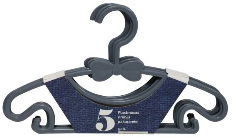 Plastikinės drabužių pakabos BESK 30x17cm 5vnt. Pilka