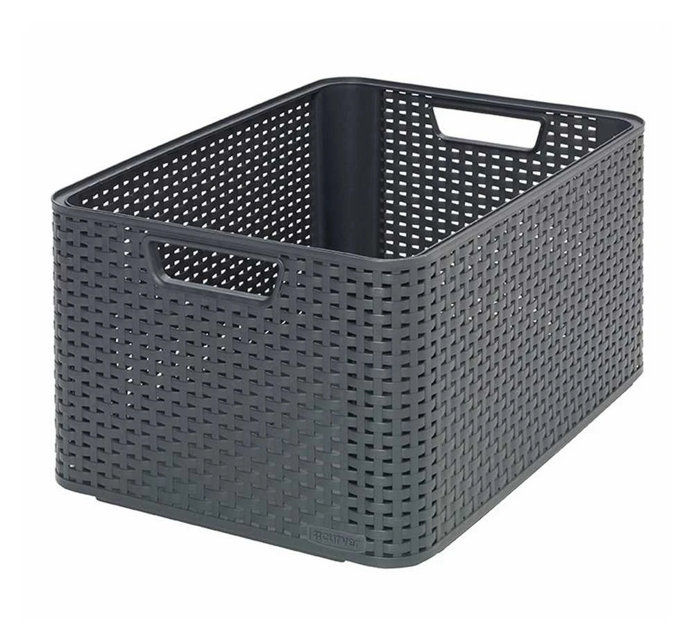 Plastikinis krepšys CURVER RATTAN STYLE, L, tam. pilkos sp., 44 x 33 x 23 cm, 30 l