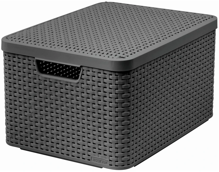Plastikinis krepšys CURVER RATTAN STYLE, L, tam. pilkos sp., 44 x 33 x 23 cm, 30 l