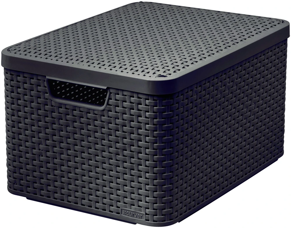 Plastikinis krepšys CURVER RATTAN STYLE, L, tam. pilkos sp., 44 x 33 x 23 cm, 30 l