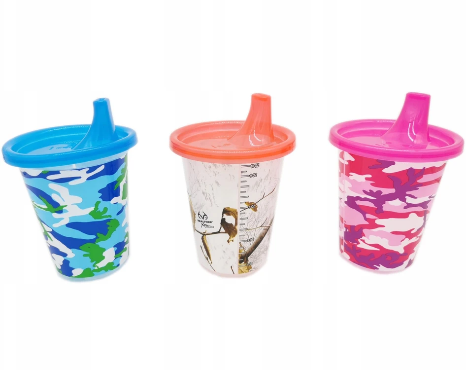 Plastikinis neišsiliejantis puodelis + snapelis 296 ml, 3 dizaino