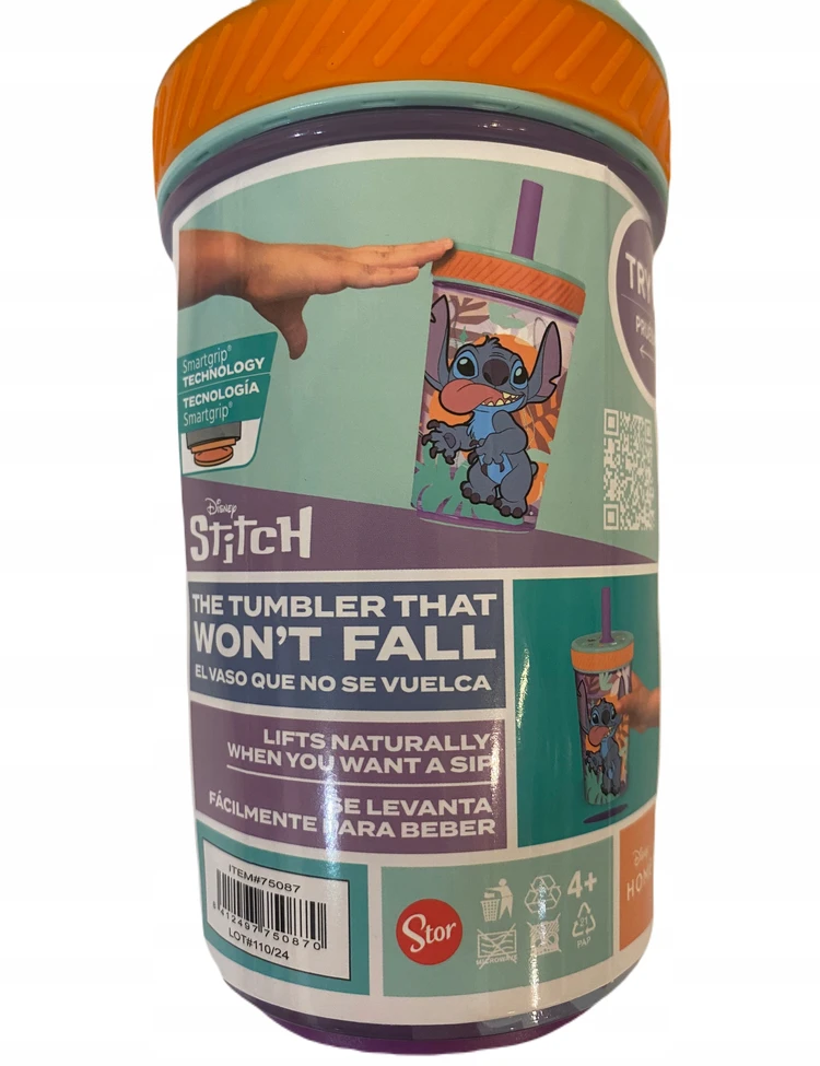 Stor „Disney Stitch“ – saugus, vandeniui atsparus puodelis su silikoniniu šiaudeliu iš „Aloha“ kolekcijos, 370 ml