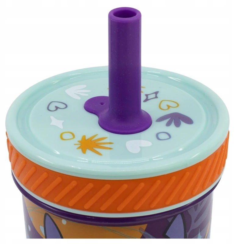 Stor „Disney Stitch“ – saugus, vandeniui atsparus puodelis su silikoniniu šiaudeliu iš „Aloha“ kolekcijos, 370 ml