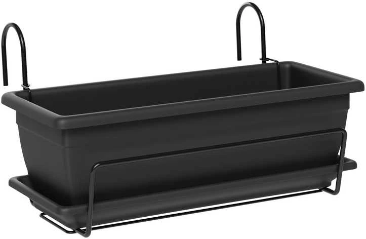 Prosperplast Plastikinis vazonas URBI CASE BETON EFFECT W, su įdėklu, tamsiai pilkos sp., 58 x 18 x 20 cm