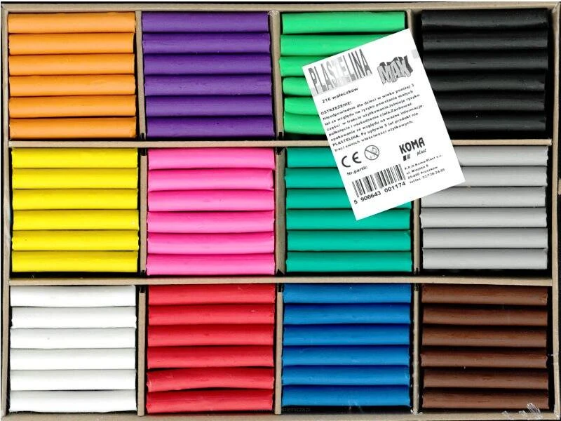 Plastilinas 12 spalvų, 216 vnt. (2,8kg) Koma Plast