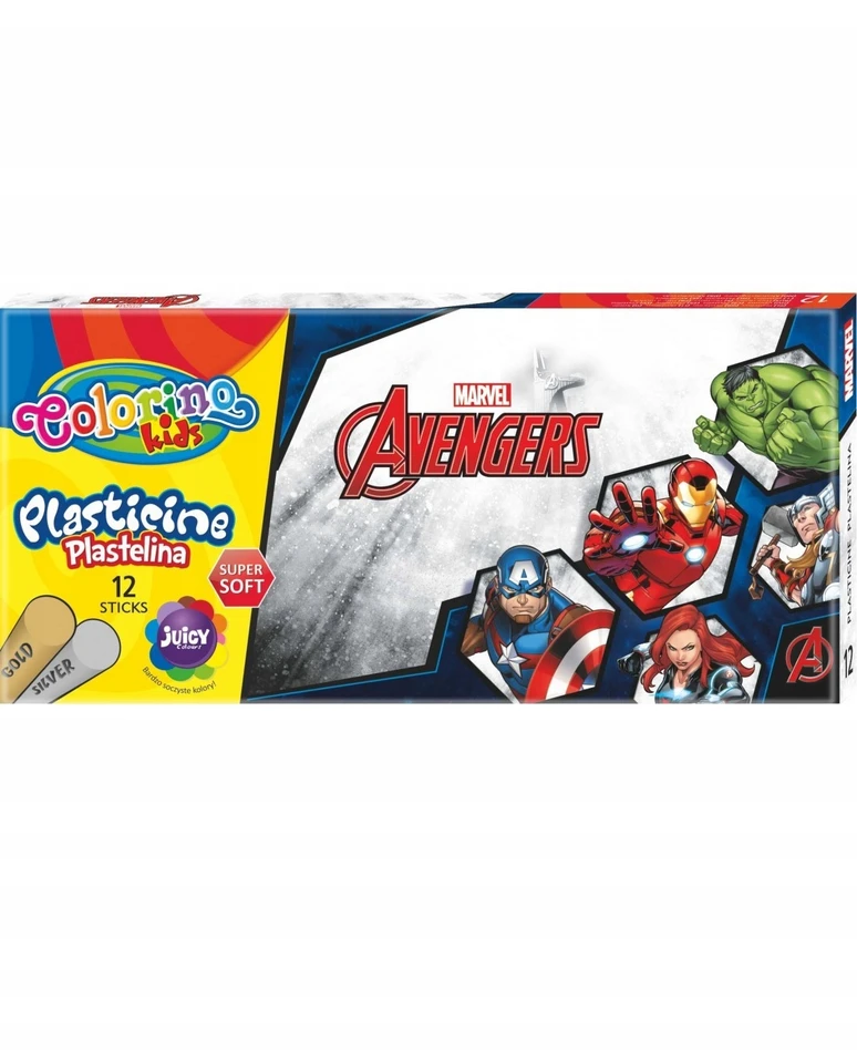 Plastilinas Colorino Marvel Avengers, 12 spalvų (sidabrinė ir auksinė spalvos)