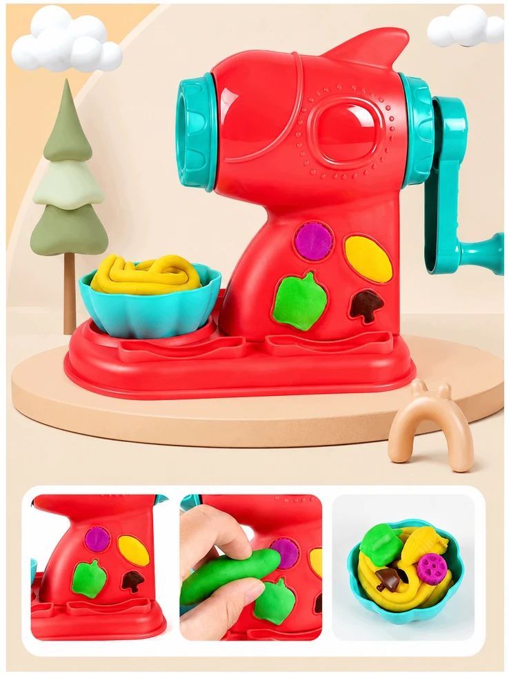Plastilinas lipni masė makaronų gaminimo mašinėlė skrudintuvas mėsainis formelės rinkinys vaikams 51 elementas „click4toys“