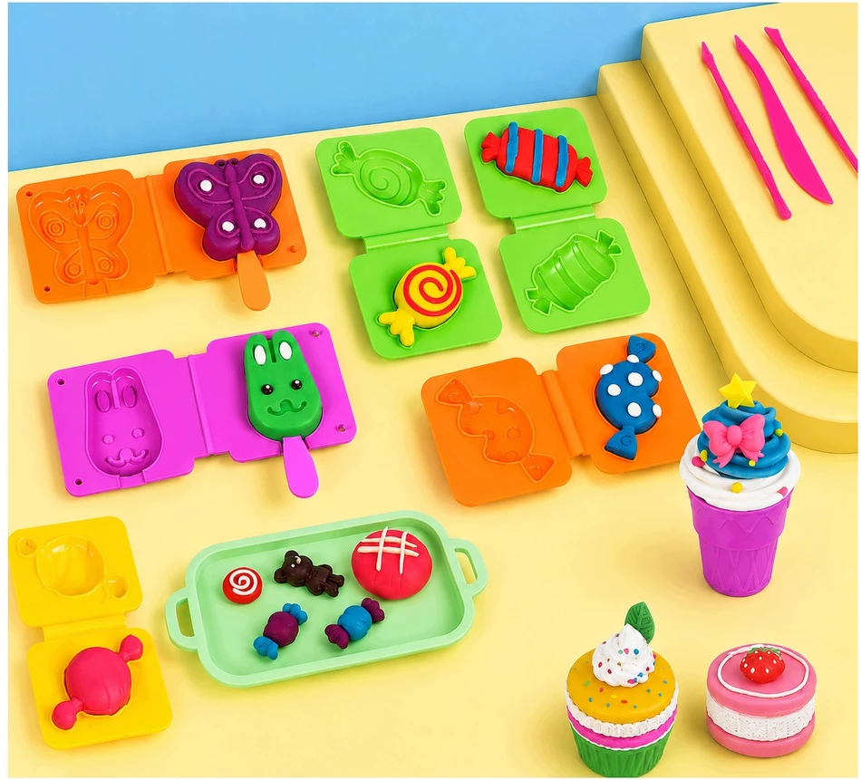 Plastilinas lipni masė makaronų gaminimo mašinėlė žirafa ledai formelės rinkinys vaikams 31 elementas „click4toys“