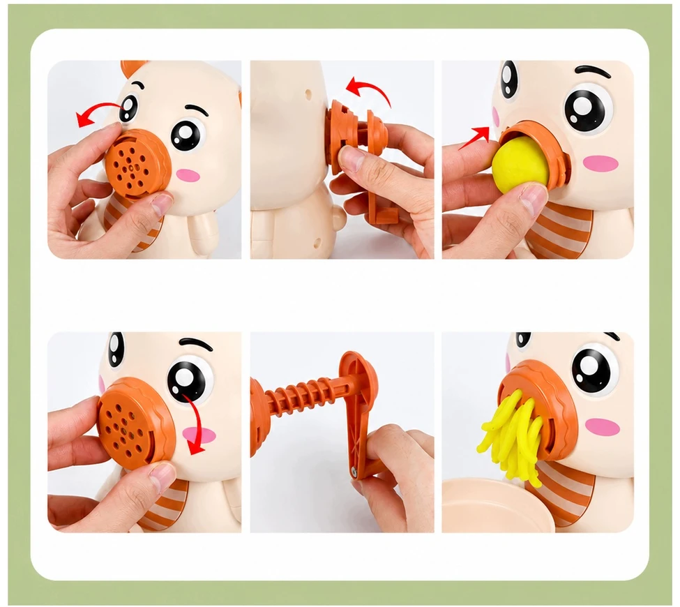 Plastilinas lipni masė makaronų gaminimo mašinėlė formelės kočėlas skrudintuvas meškiukas rinkinys vaikams 43 el. click4toys