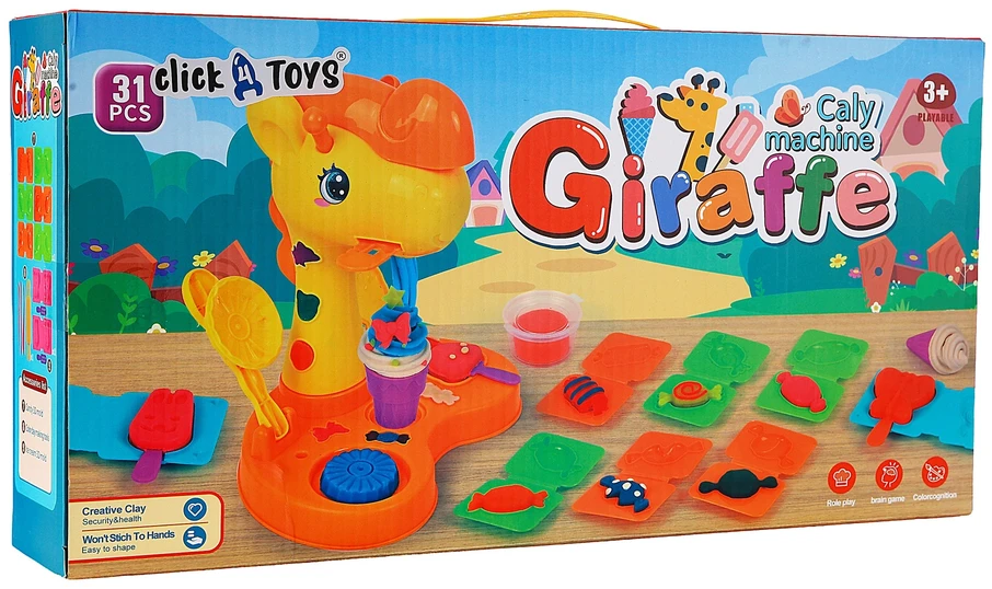 Plastilinas lipni masė makaronų gaminimo mašinėlė žirafa ledai formelės rinkinys vaikams 31 elementas „click4toys“