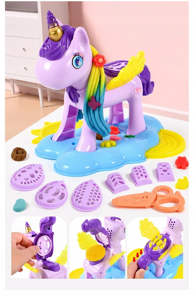 Plastilinas lipni masė makaronų gaminimo mašinėlė vienaragis formelės dinozaurai rinkinys vaikams 51 elementas „click4toys“