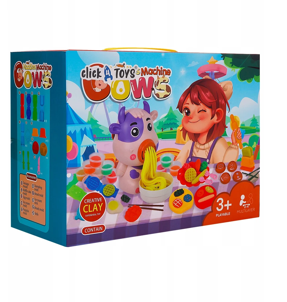 Plastilinas lipni masė makaronų gaminimo mašinėlė karvė kūrybinis rinkinys vaikams formelės 43 elementai „click4toys“