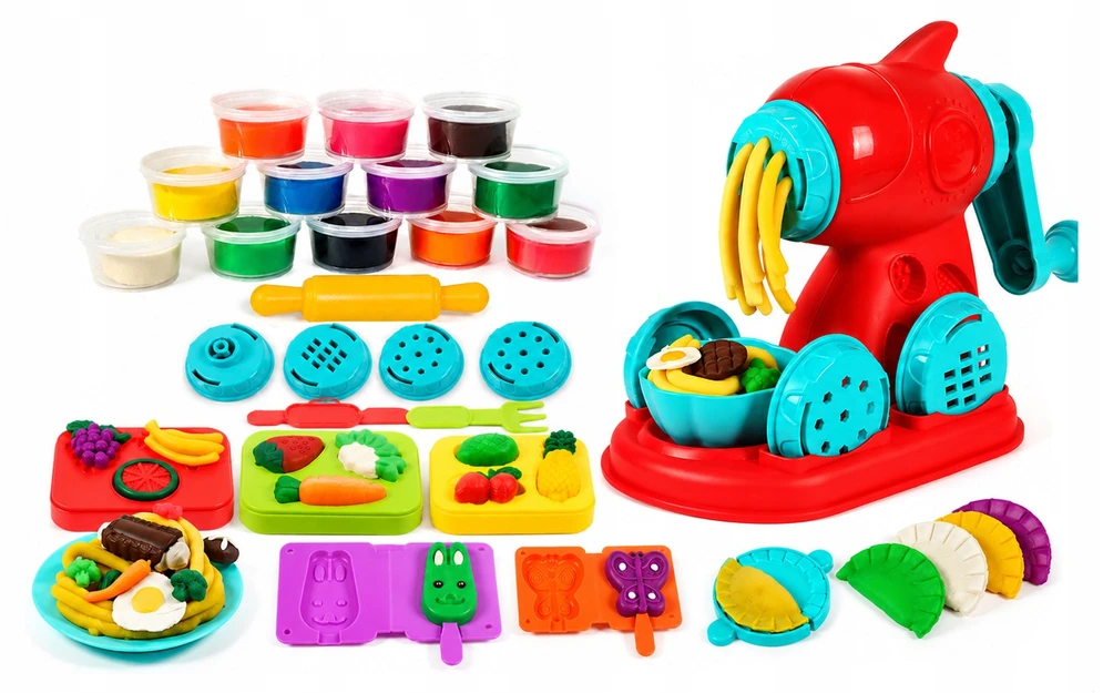 Plastilinas lipni masė makaronų gaminimo mašinėlė formelės rinkinys vaikams 38 elementai „click4toys“