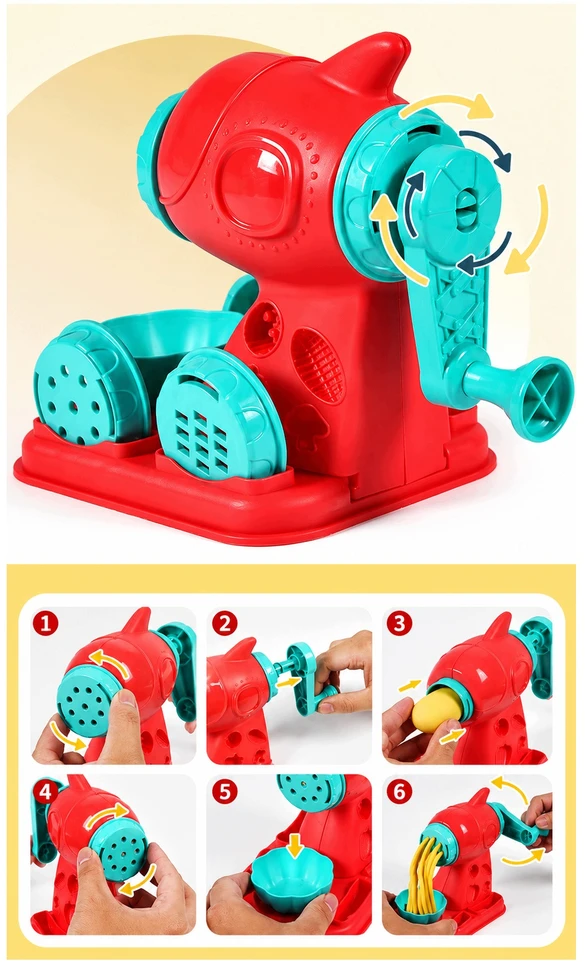 Plastilinas lipni masė makaronų gaminimo mašinėlė skrudintuvas mėsainis formelės rinkinys vaikams 51 elementas „click4toys“