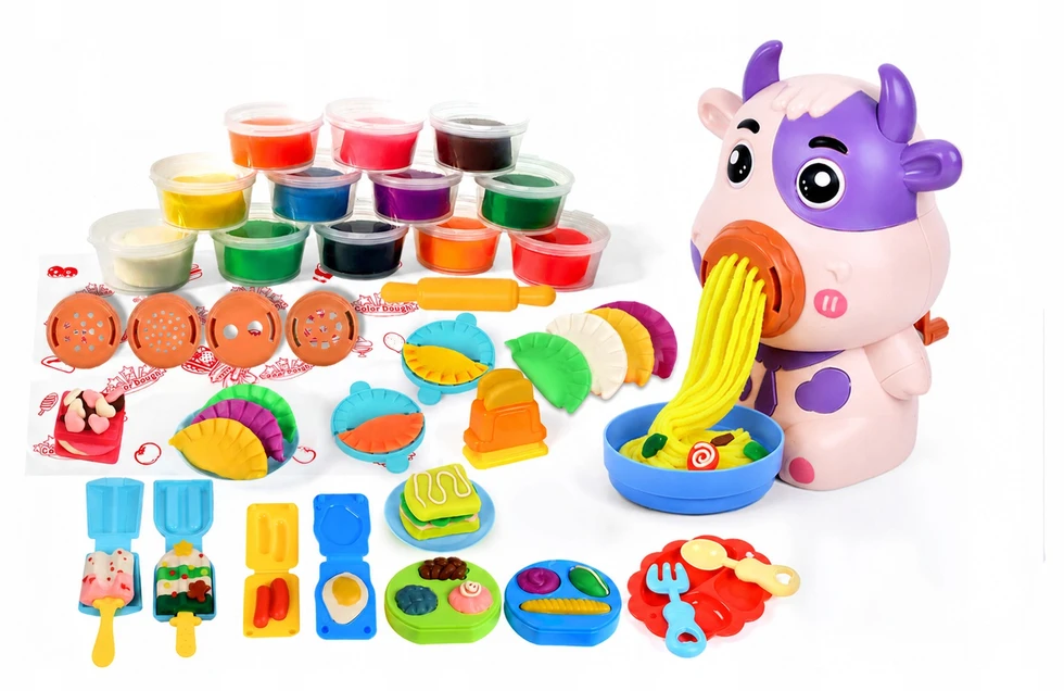 Plastilinas lipni masė makaronų gaminimo mašinėlė karvė kūrybinis rinkinys vaikams formelės 43 elementai „click4toys“