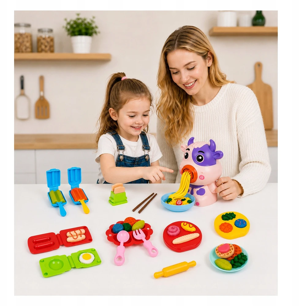 Plastilinas lipni masė makaronų gaminimo mašinėlė karvė kūrybinis rinkinys vaikams formelės 43 elementai „click4toys“