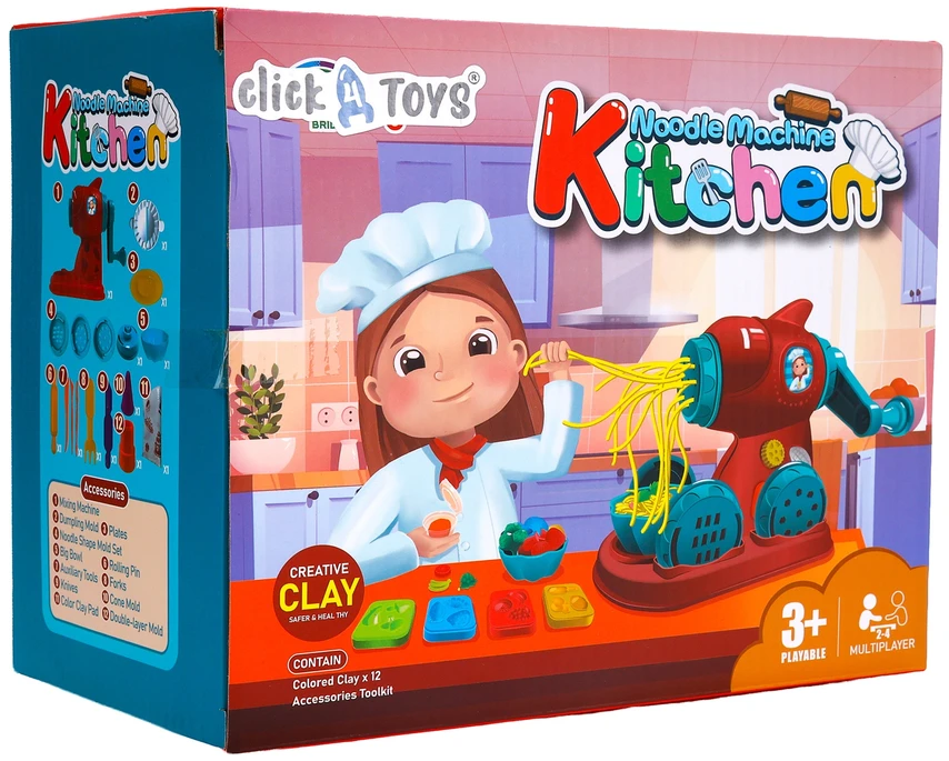 Plastilinas lipni masė makaronų gaminimo mašinėlė formelės rinkinys vaikams 38 elementai „click4toys“