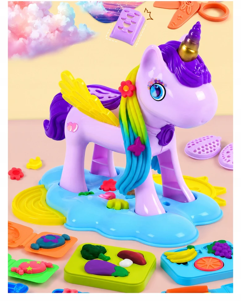 Plastilinas lipni masė makaronų gaminimo mašinėlė vienaragis formelės dinozaurai rinkinys vaikams 51 elementas „click4toys“