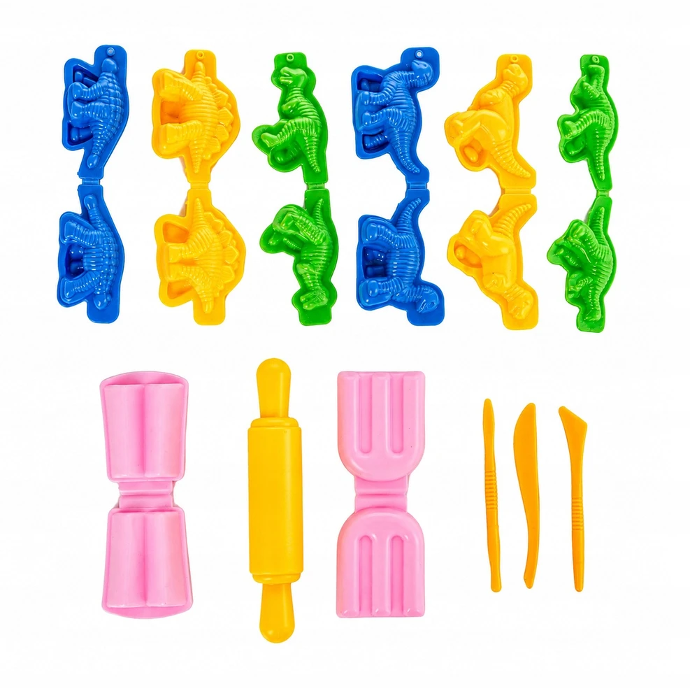 Plastilinas lipni masė makaronų gaminimo mašinėlė vienaragis formelės dinozaurai rinkinys vaikams 51 elementas „click4toys“
