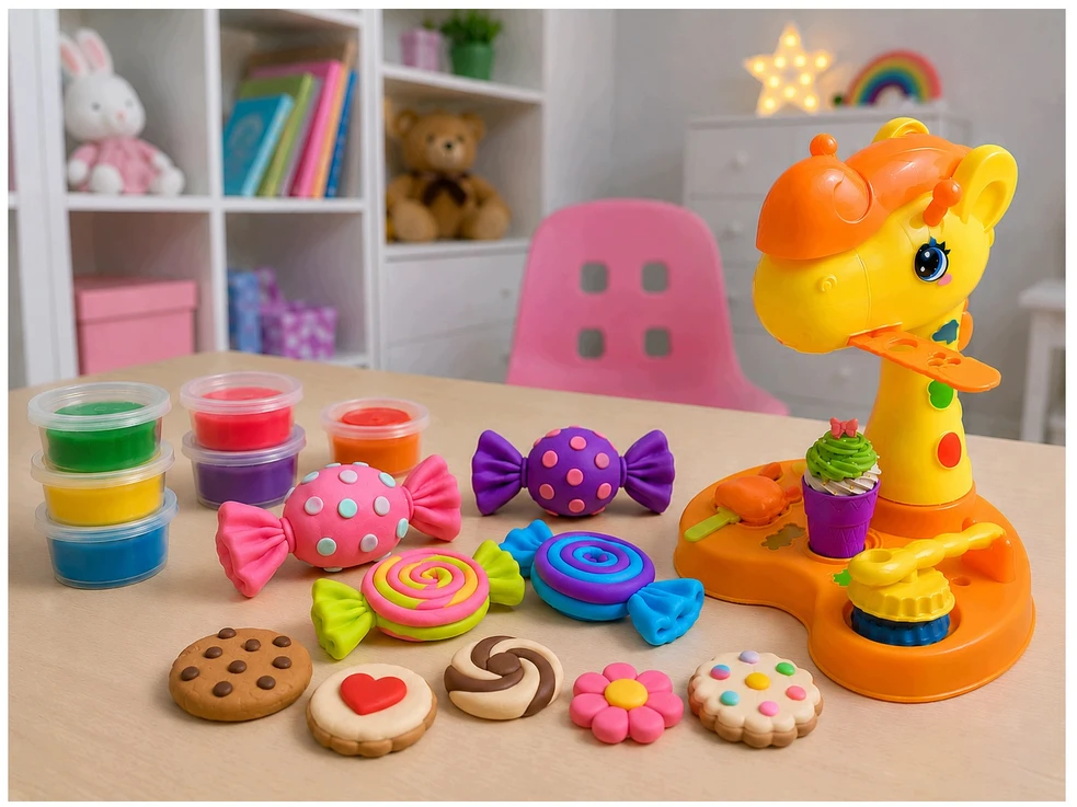 Plastilinas lipni masė makaronų gaminimo mašinėlė žirafa ledai formelės rinkinys vaikams 31 elementas „click4toys“