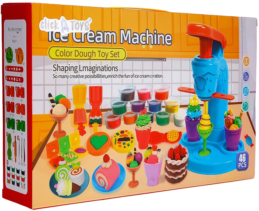 Plastilinas lipni masė makaronų gaminimo mašinėlė formelės ledai saldainiai rinkinys vaikams 46 elementai „click4toys“