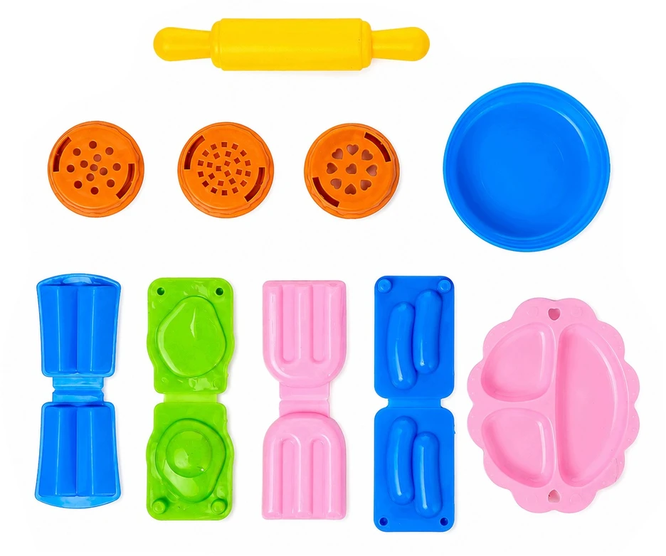 Plastilinas lipni masė makaronų gaminimo mašinėlė formelės kočėlas skrudintuvas meškiukas rinkinys vaikams 43 el. click4toys